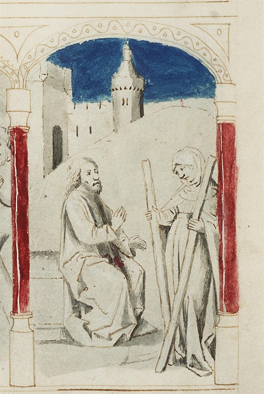 ביבליית העניים (10a15, f. 31v 3): אליהו פוגש את האלמנה מצרפת